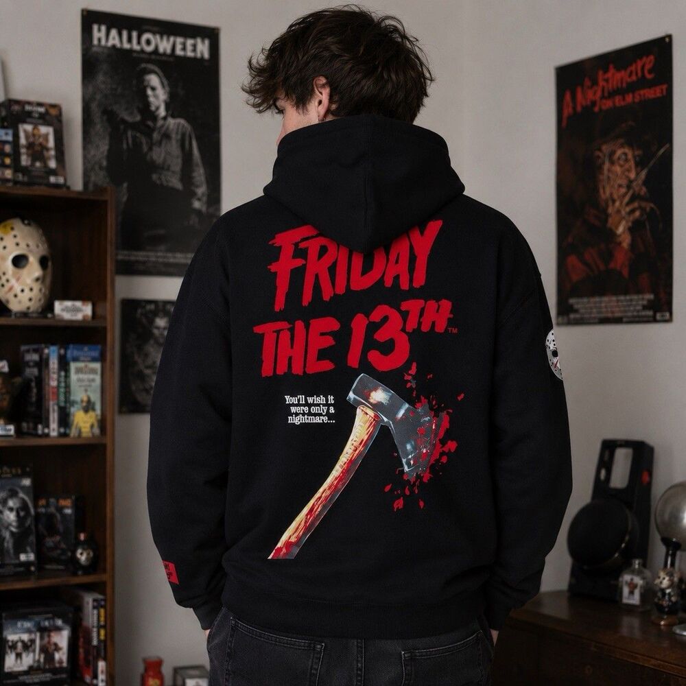 Friday the 13th x Shoe Palace Hoodie Mens M Jason Voorhees Axe Horror Black